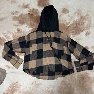 Flannel Cropped Shirt with Hood